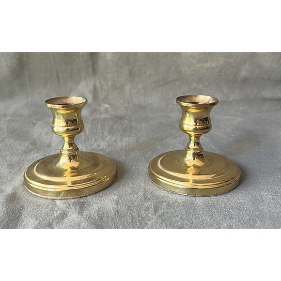 Vintage Baldwin Solid Brass Short Candle Holders - One Pair